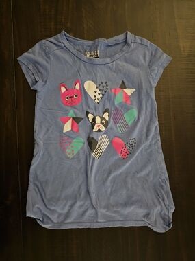 Basic Editions Blue Tee with Hearts, Stars & Cute Animal Faces